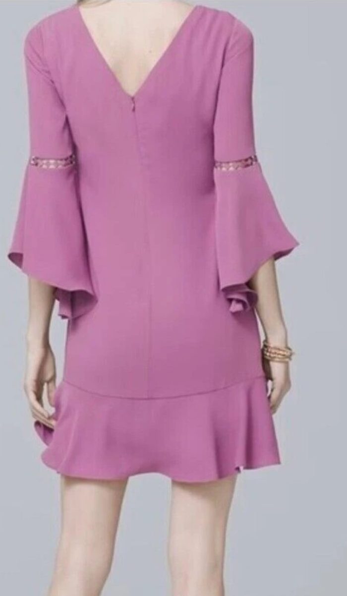 White House Black Market Drama Sleeve Lined Violet Shift Dress - Image 2