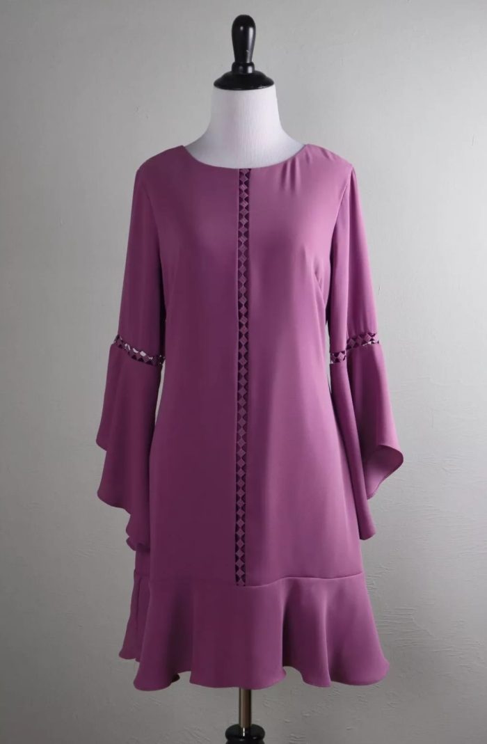 White House Black Market Drama Sleeve Lined Violet Shift Dress