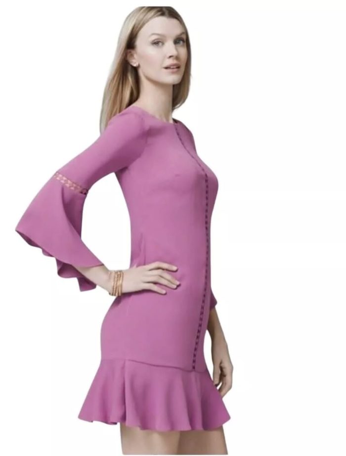 White House Black Market Drama Sleeve Lined Violet Shift Dress - Image 4