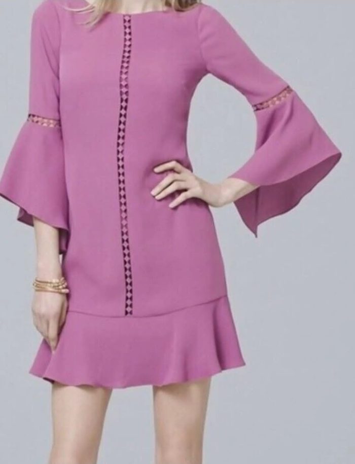 White House Black Market Drama Sleeve Lined Violet Shift Dress - Image 5