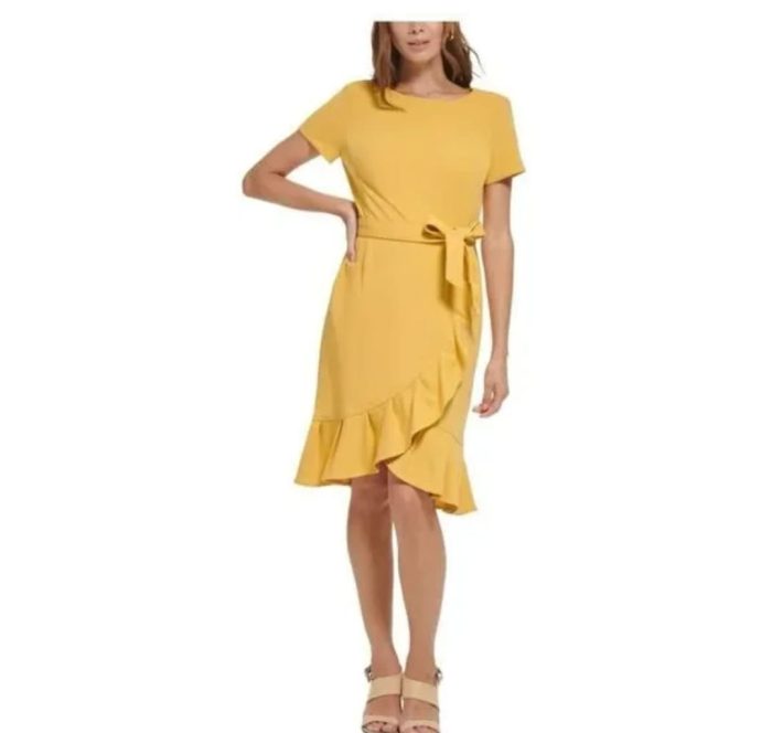 Calvin Klein Ruffled Mustard Dress. 8 - Image 3