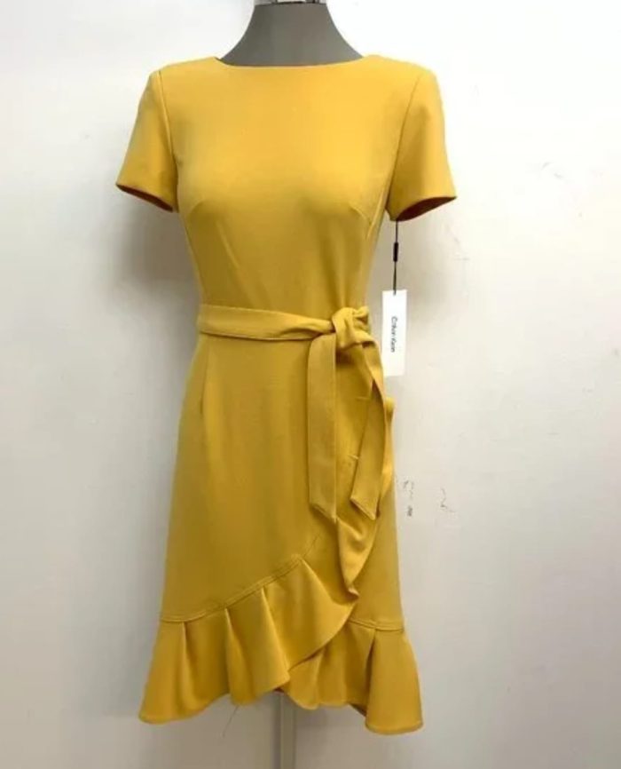 Calvin Klein Ruffled Mustard Dress. 8 - Image 2