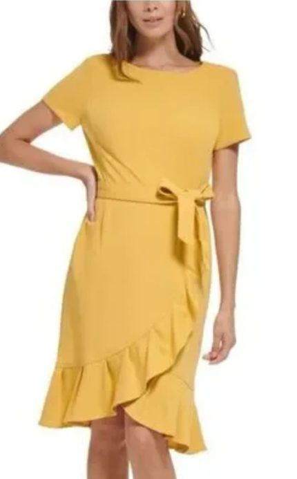 Calvin Klein Ruffled Mustard Dress. 8