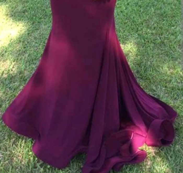 Xscape Mesh Inset Stretch Burgundy Gown Dress. US 8 - Image 2