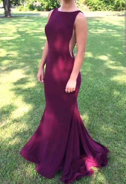 Xscape Mesh Inset Stretch Burgundy Gown Dress. US 8