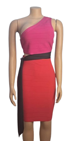 Venus Elastic Belted pink and Red Dress Dress