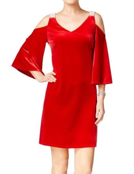 MSK Red velvet Cutout-Shoulder Dress. 6