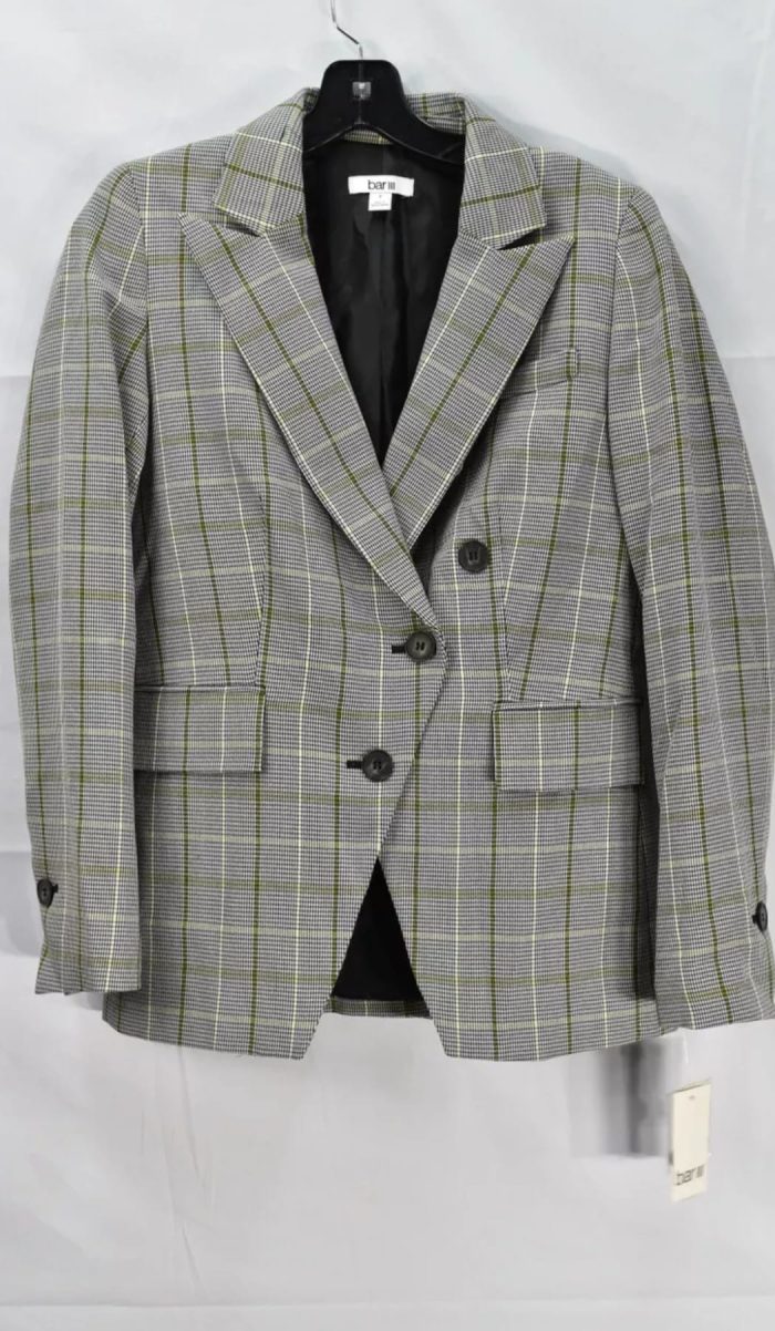 Bar III Women Faux Double Breast Plaid Blazer Jacket