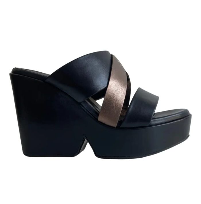 Robert Clergerie Darton Black and Gold Wedge Mule. US 9 - Image 3
