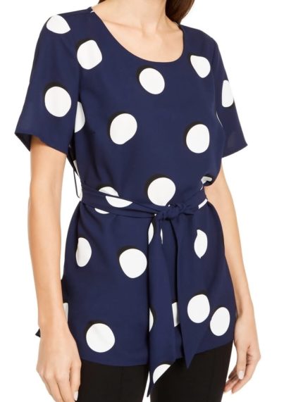 Alfani belted polka dot blouse.  M