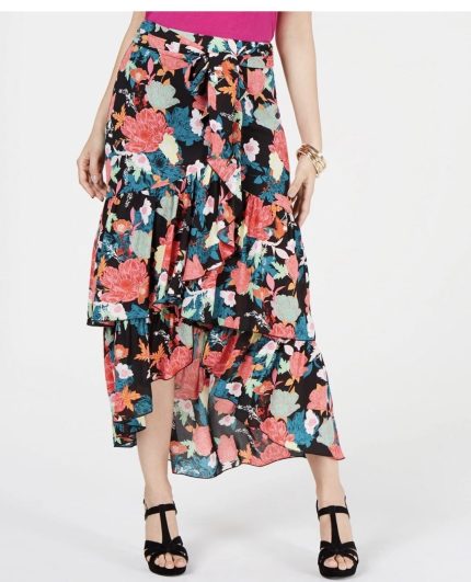 Thalia Sodi  printed wrapped ruffle multi floral skirt