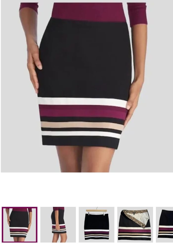 White House Black Market  Black purple tan white stripes mini skirt  - Image 3