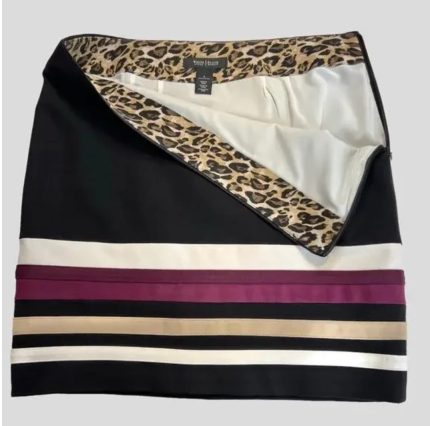 White House Black Market  Black purple tan white stripes mini skirt 