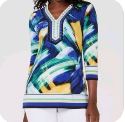 JM Collection Women's Petite Embellished Multicolored Top