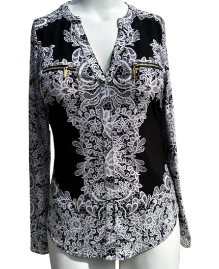 International Concept Womens Paisley Printed Zip-Detail Top