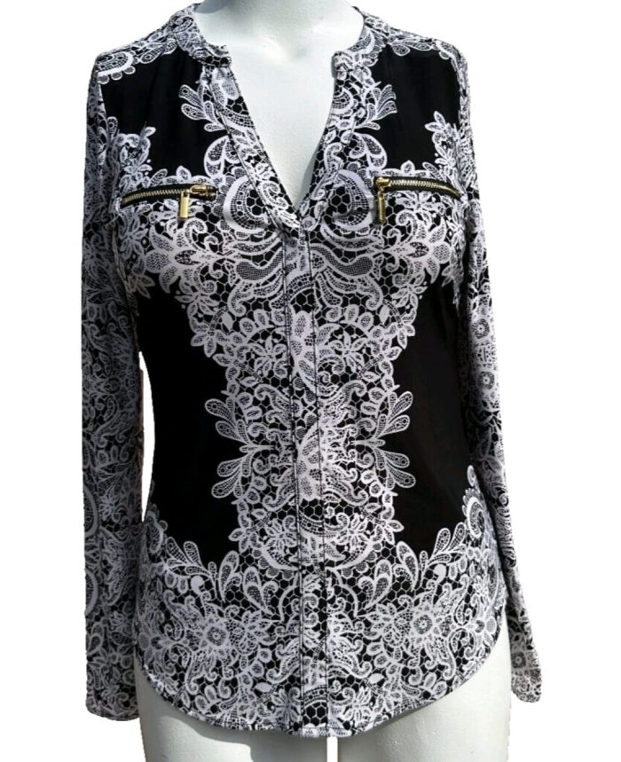 International Concept Womens Paisley Printed Zip-Detail Top