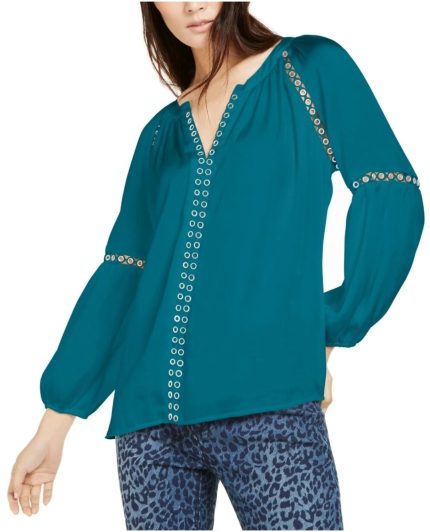International Concept Womens Grommet-Trim peasant Top