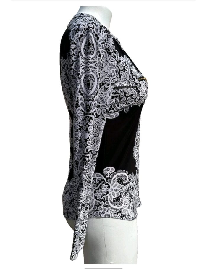 International Concept Womens Paisley Printed Zip-Detail Top - Image 2