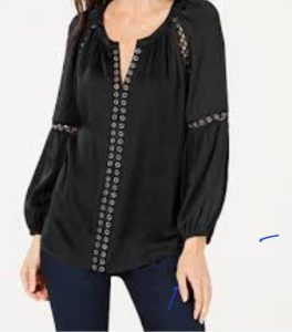 International Concept Womens Grommet-Trim peasant  Top