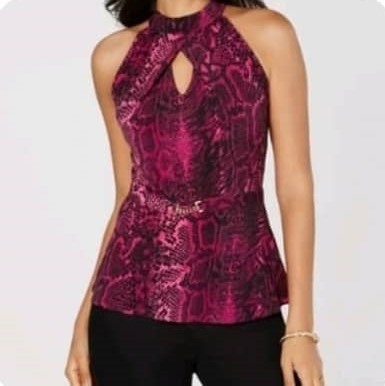 Thalia Sodi Women's Printed Keyhole-Neck Top
