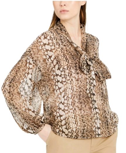 International Concept Women's Brown Sheers Patterned Top