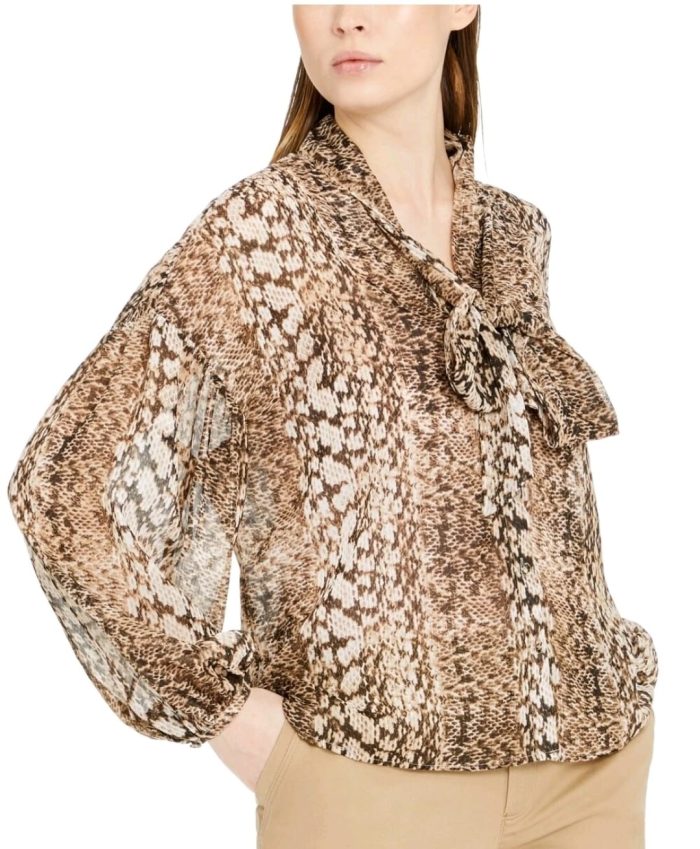 International Concept Women's Brown Sheers Patterned Top