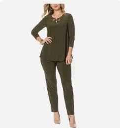 Nina leonard V-neck Matte Jersey Pant Set. Small