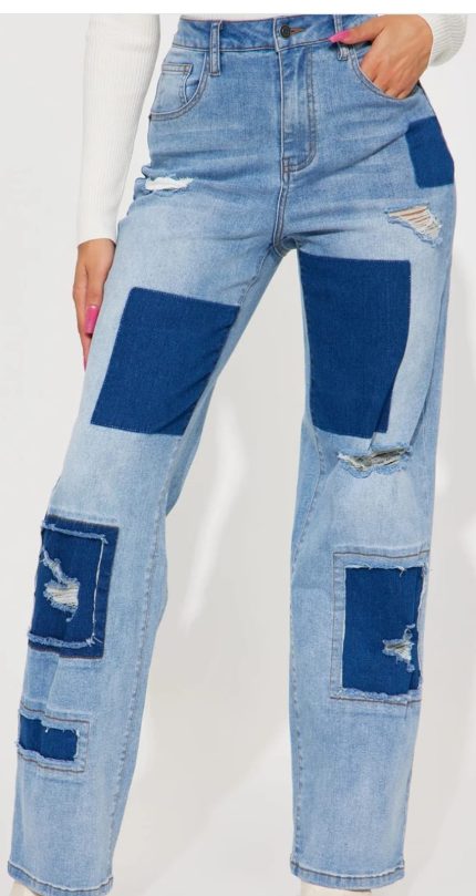 Fashion Nova Patchwork  Straight Leg Stretch Jeans. Size 15(XL), 13