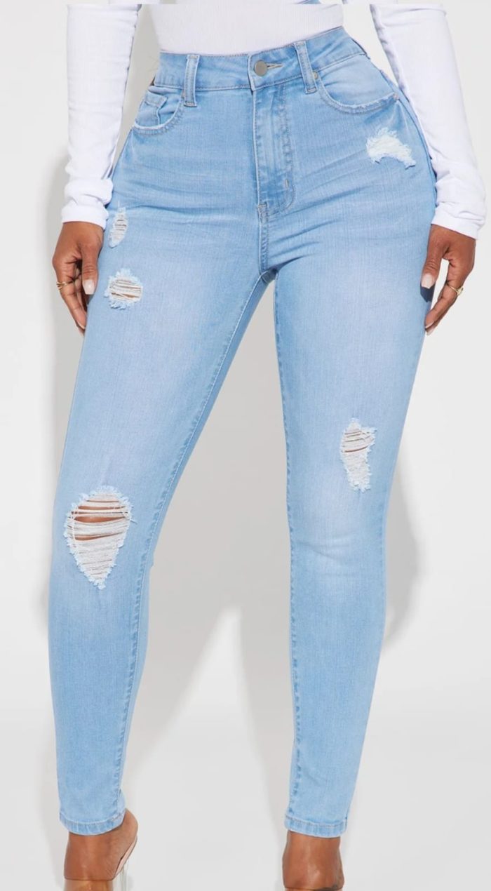 Fashion Nova Distressed Stretch Skinny Jeans. L