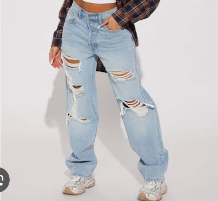 Fashion Nova Seeking Thrills Shredded Straight Leg Jeans. US 16 - Image 2